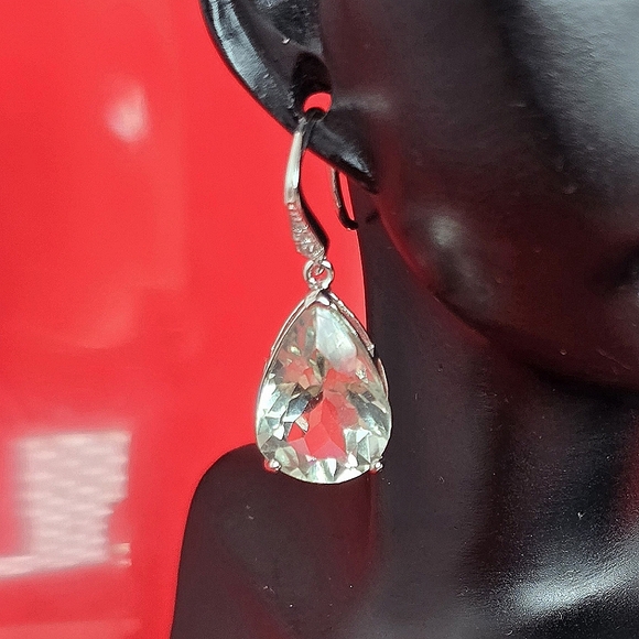 Natural Green Amethyst & Cz 925 Sterling Silver Earrings - Picture 6 of 7